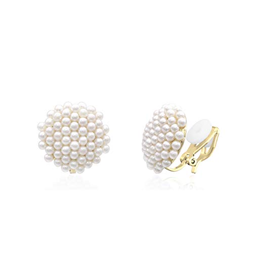 YOQUCOL Simulated Pearl Flower-Cluster Shape Clip On Stud Earrings Non Pierced Ear Earrings for Women - color: A