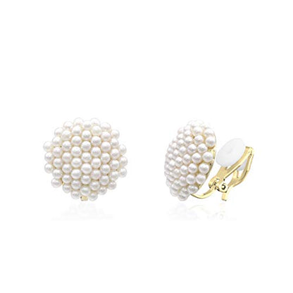 YOQUCOL Simulated Pearl Flower-Cluster Shape Clip On Stud Earrings Non Pierced Ear Earrings for Women - color: A