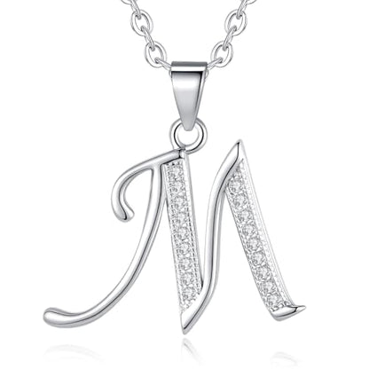 VIKI LYNN Dainty Initial Letter Pendant Necklace for Women | Cubic Zirconia Initial Jewelry, Personalized Letter Necklace, Dainty Women Jewelry, Birthday Gift Idea for Her, Mom and Wife - color: Silver, style: Silver-M