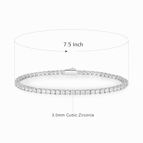 3/4/5mm Tennis Bracelet, 18k White Gold Plated 3MM/4MM/5MM Iced Out Round Cubic Zirconia Tennis Bracelet for Women Men 6.5/7/7.5 Inches - color: 3MM White Gold, size: 7 inch