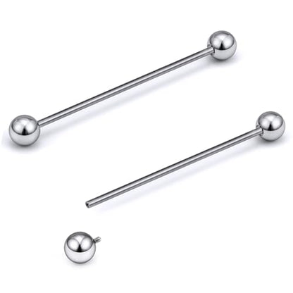 16G-2G ASTM F136 Titanium Internally Threaded Nipple Tongue Rings Piercing Jewelry Straight Industrial Earring Barbell G23 Titanium Nipple Tongue Bars Piercing Jewelry for Women Men 12MM-40MM - style: 14G, 38mm Length, 5mm Ball