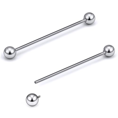 16G-2G ASTM F136 Titanium Internally Threaded Nipple Tongue Rings Piercing Jewelry Straight Industrial Earring Barbell G23 Titanium Nipple Tongue Bars Piercing Jewelry for Women Men 12MM-40MM - style: 16G, 38mm Length, 5mm Ball