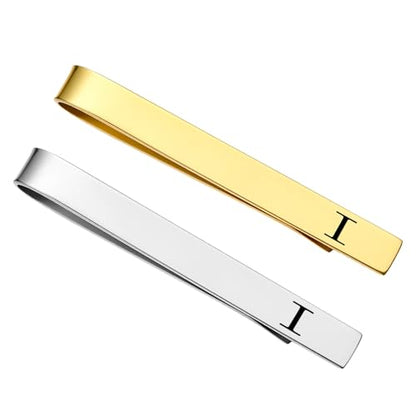 GWD Stainless Steel Tie Clips for Men Personalized Initial Tie Clip Classic Tie Bar Set - color: I