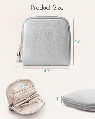 VLANDO Small Travel Jewelry Case,Velvet Pouch Bags with Zipper,Gray | Travel Essentials,PU Leather Organizer with 5 Divided Sections,Carry-On Totes,Gift for Birthday,Bride,Bridesmaid,Women,Girls - color: B.Grey