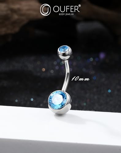 OUFER Belly Button Rings Surgical Steel, Internally Threaded Belly Rings | 14G Belly Piercing Jewelry, 10/12/14/16mm Beachy Belly Button Rings, Silver/Gold Navel Piercing Jewelry For Women Men - color: Blue, size: 14G 10MM