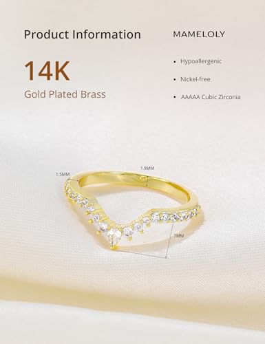 Mameloly Wedding Bands for Women Curved 14K Gold Plated Dainty Stackable Cubic Zirconia Half Eternity CZ Engagement Rings for Her Size 3-12