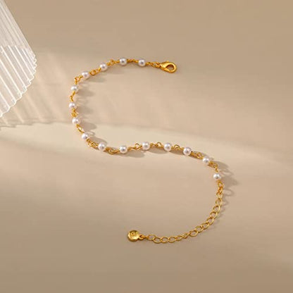 Ankle Bracelets for Women 18K Gold Plated Anklet for Women Gold Charm Anklet Waterproof Summer Beach Foot Chain Jewelry Gifts - style: Pearl