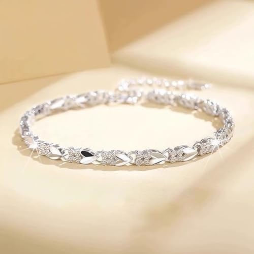 925 Sterling Silver Plated Heart Charm Bracelet for Women - Dainty Chain Love Gift Idea - style: Style12