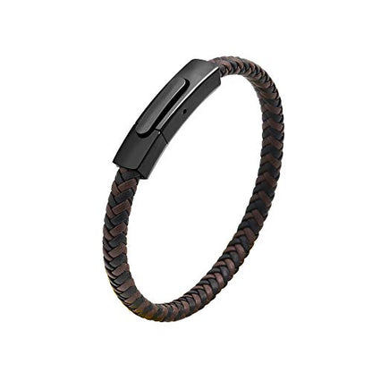 Geoffrey Beene Men's Braided Genuine Leather Fashion Bangle Bracelet with Stainless Steel Clasp - color: Brown