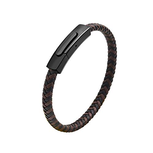 Geoffrey Beene Men's Braided Genuine Leather Fashion Bangle Bracelet with Stainless Steel Clasp - color: Brown