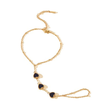 Hand Chain Bracelets for Women 14K Gold Plated Dainty Link Bracelet Bracelets Trendy Ring Bracelet Birthday Jewelry Gifts for Women - style: Black Heart