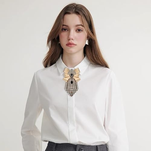 Men's Teardrop Rhinestone Bow Pre-Tied Brooch for Unisex Elegant Crystal Satin Fabric Houndstooth Ribbon Neck Tie Brooches Lapel Pins Wedding Prom Party Costume Bow Tie - color: Brown