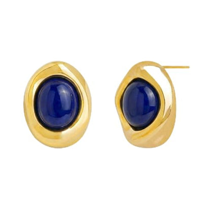 Jean Beau Chunky Gold Stone Stud Earrings for Women, Trendy Natural Gemstone Hypoallergenic Earing Valentine Jewelry Gift - color: Sapphire Blue