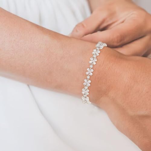 Crysdue Marquise Teardrop Cubic Zirconia Wedding Bridal & Prom Tennis Bracelets for Brides Bridesmaids, Silver/Gold/Rose Gold Plated Bracelet Gifts for Women - style: D_Silver 7.3"