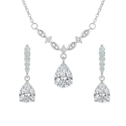 Platinum Plated Cubic Zirconia Teardrop Pendant Necklace Dangle Earrings Set, Silver Jewelry Set for Women,Wedding Jewelry Set for Bride,Bridesmaid Jewelry Gift, Gift for Valentine's Day, Birthday - color: White