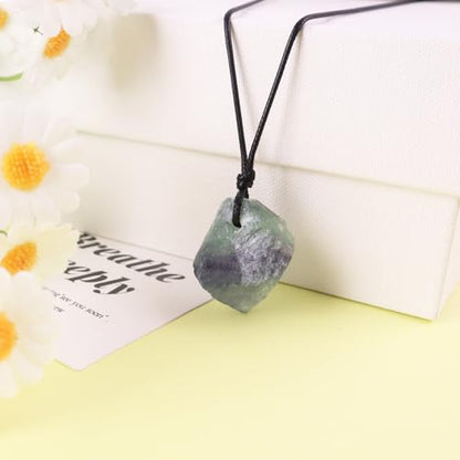 Natural Raw Crystal Necklace for Women Irregular Stone Necklaces Spiritual Gemstone Pendant with Adjustable Rope - color: A-Fluorite