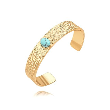 PERNNLA PEARL Dainty Gold Bar Bracelet for Women Simple Delicate Thin Cuff Bangle Hook Bracelet 18K Gold Plated Handmade Minimalist Jewelry - color: Synthetic Turquoise