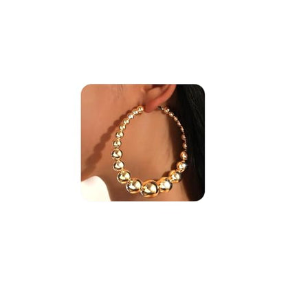 Gold Extra Large Hoop Earrings for Women,Round Metal Ball Beaded Dangle Earrings,Geometric Big Hoops Hanging Earrings Boho Vocation Everyday Jewelry - color: Golden