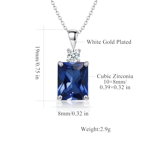 CiNily Rectangular Crystal Necklace for Women Trendy, Pendant Necklace with Chain 14K White Gold | Gold Plated Multicolor Birthstone Pendant Necklaces Boho Jewelry for Christmas Birthday Wedding - color: Silver-Navy Blue cz