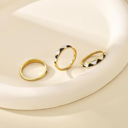 Kainier 6mm 14k Gold Plated Rings Polished Checkerboard Bands Knuckle Statement Pointer Finger Ring Comfort Fit Size 5-9 - color: Triangle rings