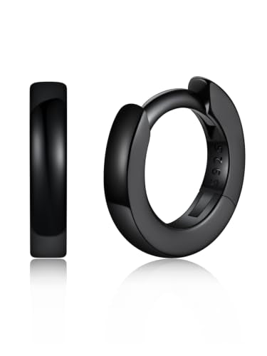 925 Sterling Silver Huggie Hoop Earrings, Small Silver Hoop Earrings for Women Hypoallergenic Huggie Lightweight Small Hoops Earring Cartilage Sleeper Earrings 6/8/10/12/14/16/18/20mm - color: Black, size: 6MM
