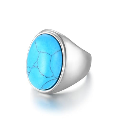 Turquoise Ring for Men Stainless Steel Classical Statement Band Ring Size 7-12 - color: A