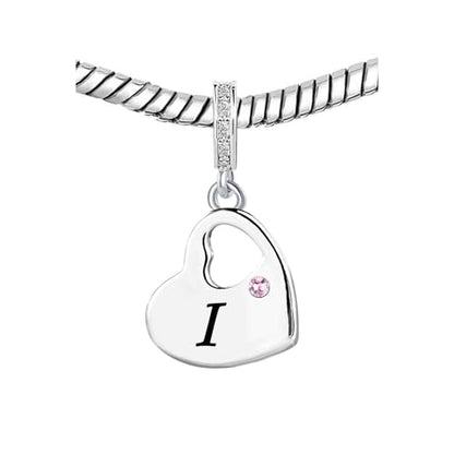 KunBead Initial A-Z Letter Pink Heart Alphabet Birthday Dangle Love Charms Compatible with Pandora Charm Bracelet for Auntie Friend Sister Mom Daughter Nana Granddaughter Wife - style: Letter I