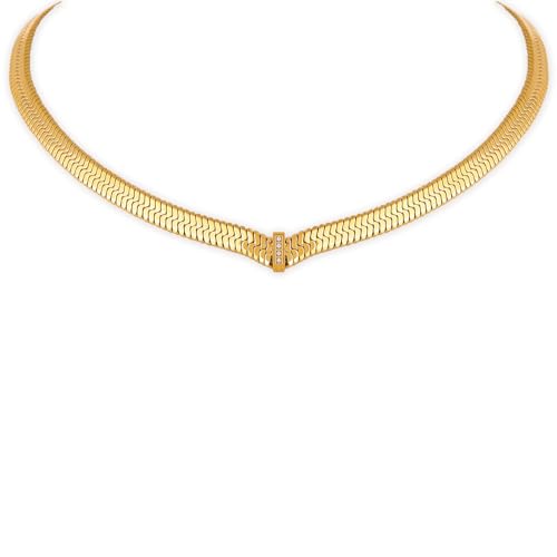 Jean Beau Gold Choker Necklace for Women, Simple 18K Gold Plated Adjustable Link Chain Prom Jewelry Gifts - color: Snake Chain