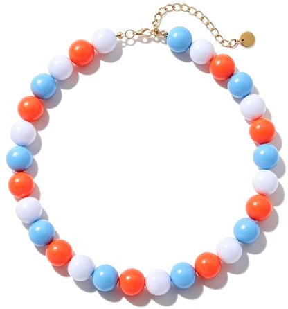 Chunky Beaded Necklace for Women 16mm Round Bead Resin Modern Statement Necklace Jewelry Accessories - color: colorful 02