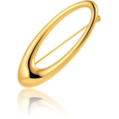 Minimalist Oval Brooch for Women Men Gold-Tone Geometric Lapel Pin Dainty Elliptical Badge for Suit Tie Dress Hat Bag Simple Fashion Jewelry Boutonniere Corsage Accessory