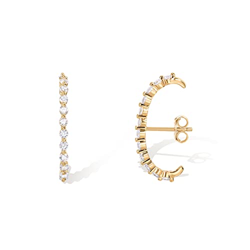 PAVOI 14K Gold Plated 925 Sterling Silver Post Minimalist Suspender Ear Cuff Earrings for Women | Wrap Earlobe Studs - style: Round CZ