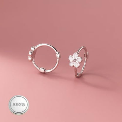 Reffeer Solid 925 Sterling Silver Flower Hoop Earrings Huggie for Women Teen Girls Daisy Hoop Earrings Cartilage Helix Earrings - color: A-Silver