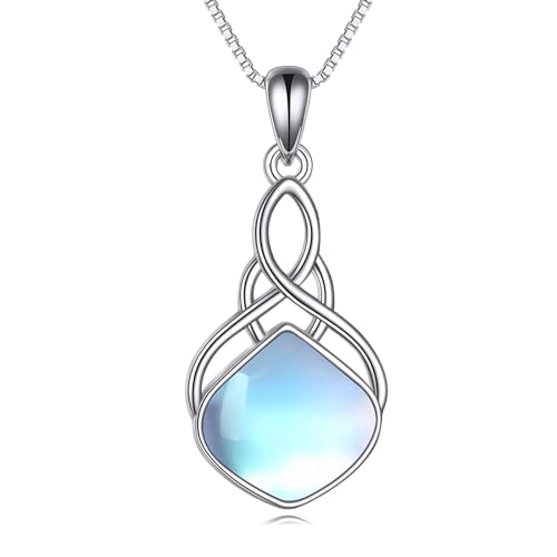 YAFEINI Irish Celtic Pendant Necklace Sterling Silver Natural Stone Teardrop Necklace Jewelry Gifts For Women Girls - color: Moonstone necklace
