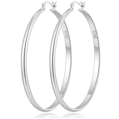 3mm Wide Large Hoop Earrings for Women Hypoallergenic 925 Sterling Silver Post Gold Earrings Lightweight Silver Hoop Earrings Oversize Big Gold Hoops 30/40/50/60MM - color: Silver, size: 50mm