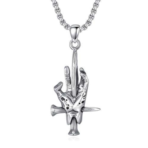 Sterling Silver Halloween Necklace Gothic Jewelry Gifts for Women Men - style: Hand Nail Cross