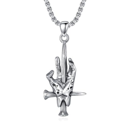 Sterling Silver Halloween Necklace Gothic Jewelry Gifts for Women Men - style: Hand Nail Cross