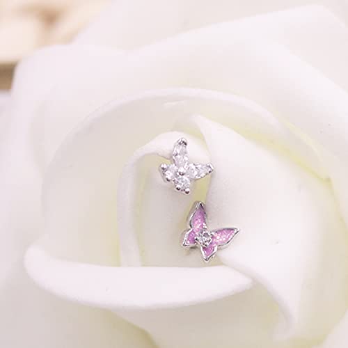 CZ Butterfly Flower Top L Bend Stud Nose Ring 20G L Shaped Nose Studs Nose Hoop Rings Nose Body Piercing for Women Mens - color: mix