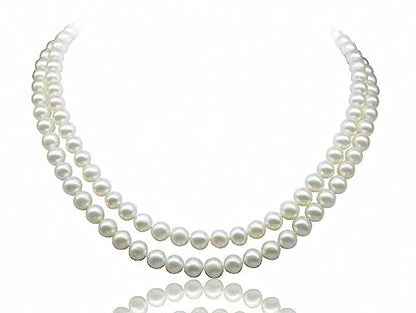 Elegant Double-Strand Freshwater Pearl Necklace for Women | 7-8mm White Pearls Necklace - Perfect for Weddings, Gifts, and Formal Events