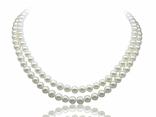 Elegant Double-Strand Freshwater Pearl Necklace for Women | 7-8mm White Pearls Necklace - Perfect for Weddings, Gifts, and Formal Events