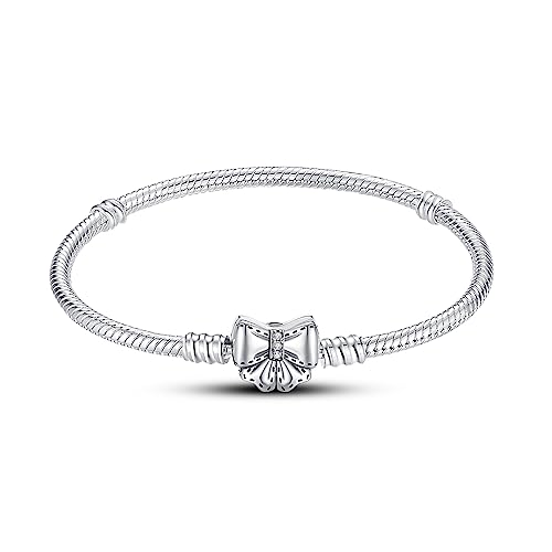 KUNSIR 925 Sterling Silver Snake Chain Bracelet Basic Charm Bracelets with 5A Cubic Zirconia for Women Teen