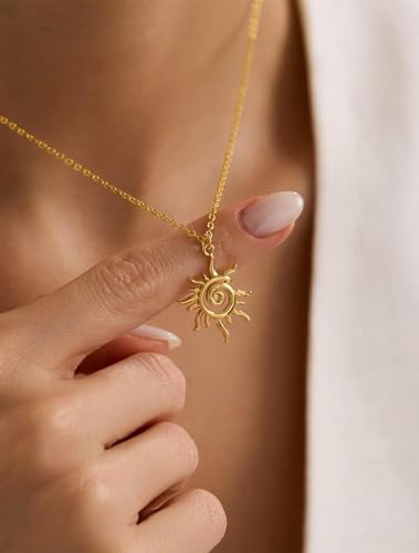 Gold Silver Pendant Necklace for Women, Dainty CZ Jewelry Gift | 14K Gold Silver Plated, Cubic Zirconia Pearl Charm, Trendy Layered Necklace, Adjustable Chain, Waterproof, Hypoallergenic - color: Gold-Spiral Sun