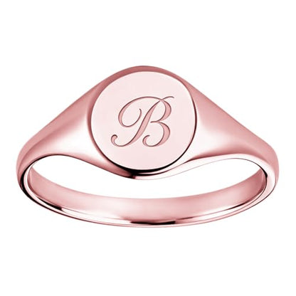 Custom Engraved Initial Signet Ring 18K Gold Plated Dainty Monogram Ring Personalized Letter Pinky Statement Rings - color: Rose Gold