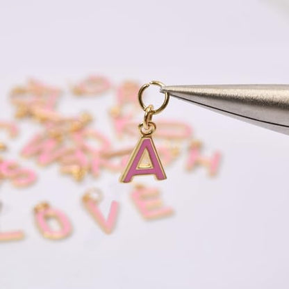 18K Gold Filled A-Z Alphabet Letters Charms,26Pcs Initial A-Z Alphabet Charms,Bracelet Necklace Earrings Charms for DIY Jewelry Making - color: Pink