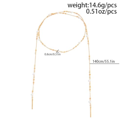 Long Layered Faux Pearl Beaded Chain Necklace for Women,Boho Y Body Chain Gold Drop Lariat Necklace Dainty Statement Fashion Jewelry Gifts - color: Golden