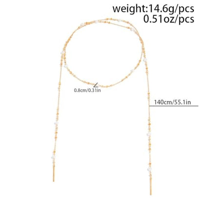 Long Layered Faux Pearl Beaded Chain Necklace for Women,Boho Y Body Chain Gold Drop Lariat Necklace Dainty Statement Fashion Jewelry Gifts - color: Golden