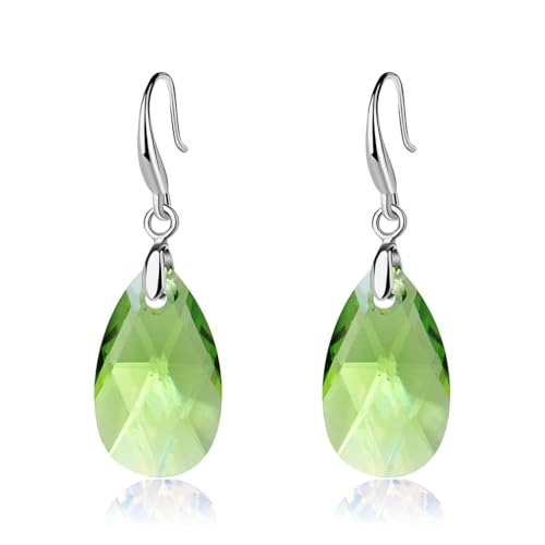 Austrian Crystal Teardrop Dangle Hook Earrings for Women 14K Gold Plated Hypoallergenic Jewelry - color: Green