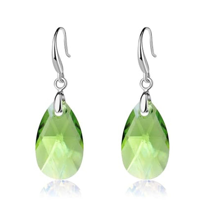 Austrian Crystal Teardrop Dangle Hook Earrings for Women 14K Gold Plated Hypoallergenic Jewelry - color: Green