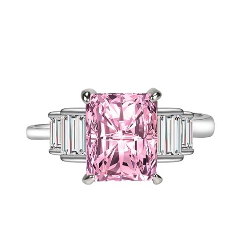 Moissanite Diamond Ring for Women 925 Sterling Silver Shiny Huge CZ Crystal Gemstone Open Adjustable Wedding Ring - color: Pink