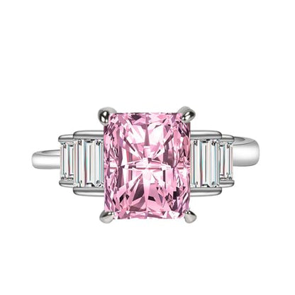Moissanite Diamond Ring for Women 925 Sterling Silver Shiny Huge CZ Crystal Gemstone Open Adjustable Wedding Ring - color: Pink