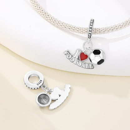 CYCUFF 925 Sterling Silver Charms Suitable for Charm Necklaces, Bracelet Pendants Beads Jewellery Gift for Women - color: I Love Soccer Pendant